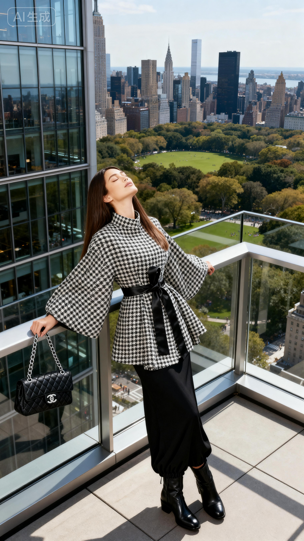 Houndstooth Tie Waist Trench Coat