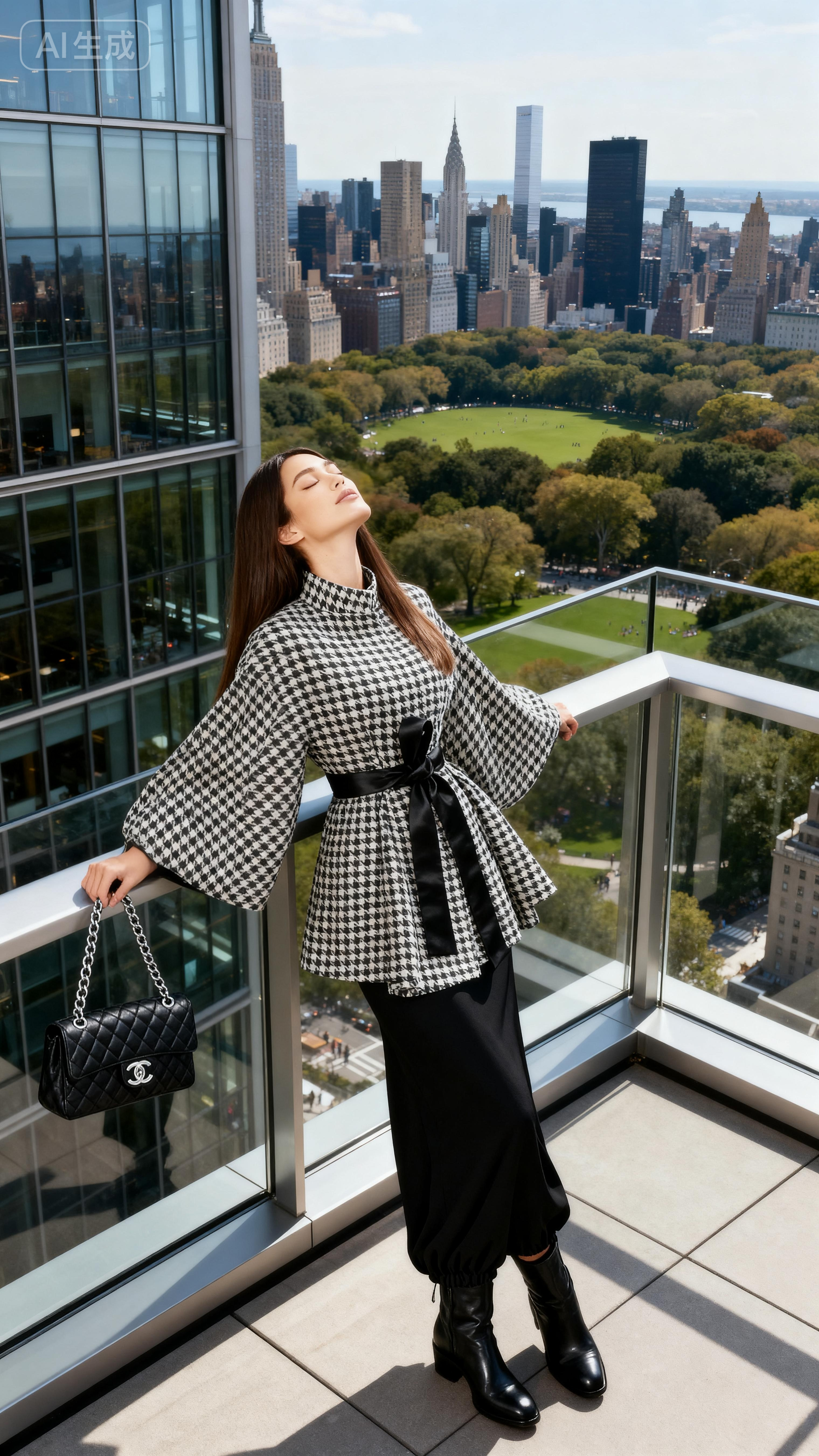 Houndstooth Tie Waist Trench Coat