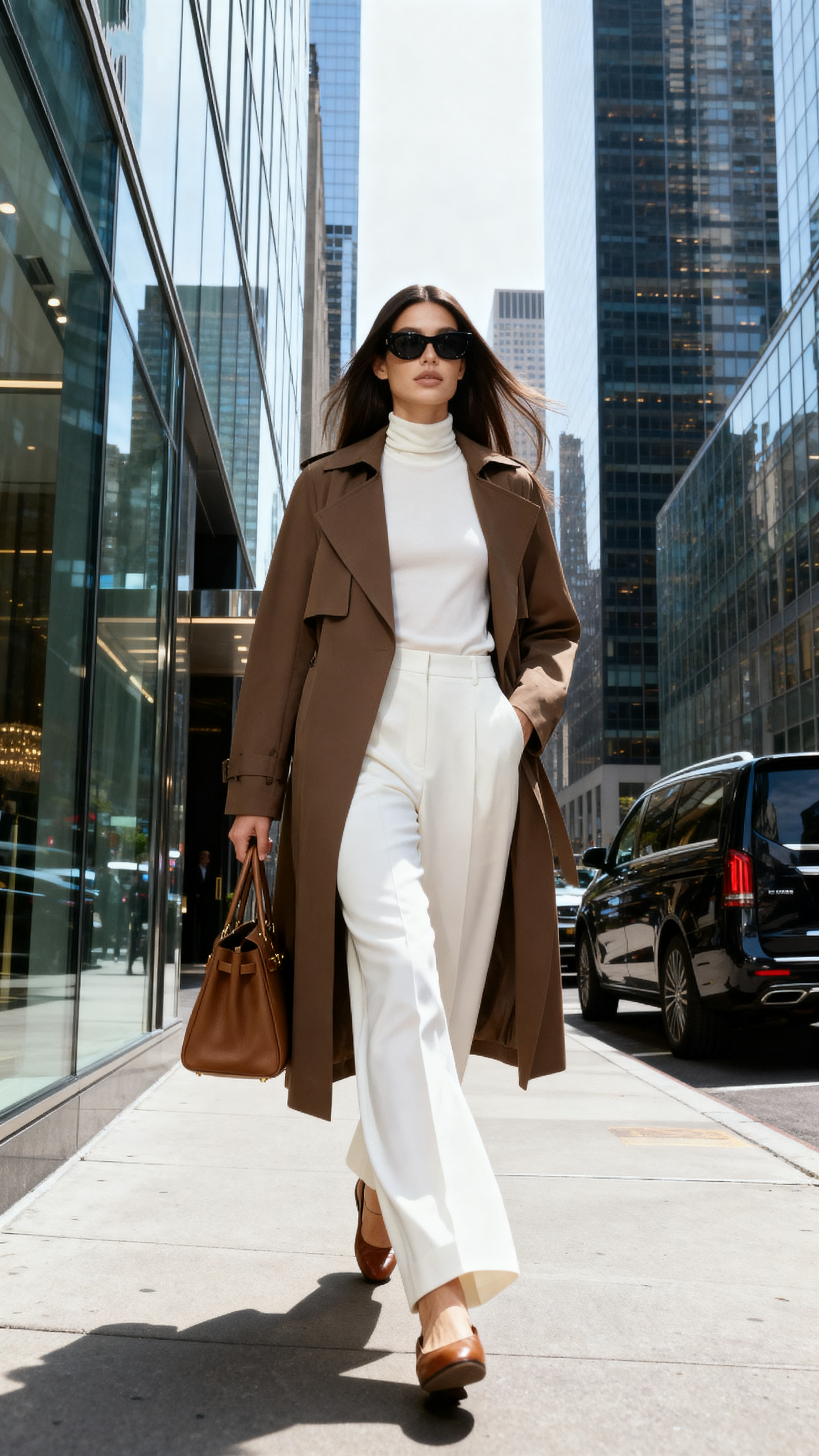 Collared Neck Long Sleeve Trench Coat