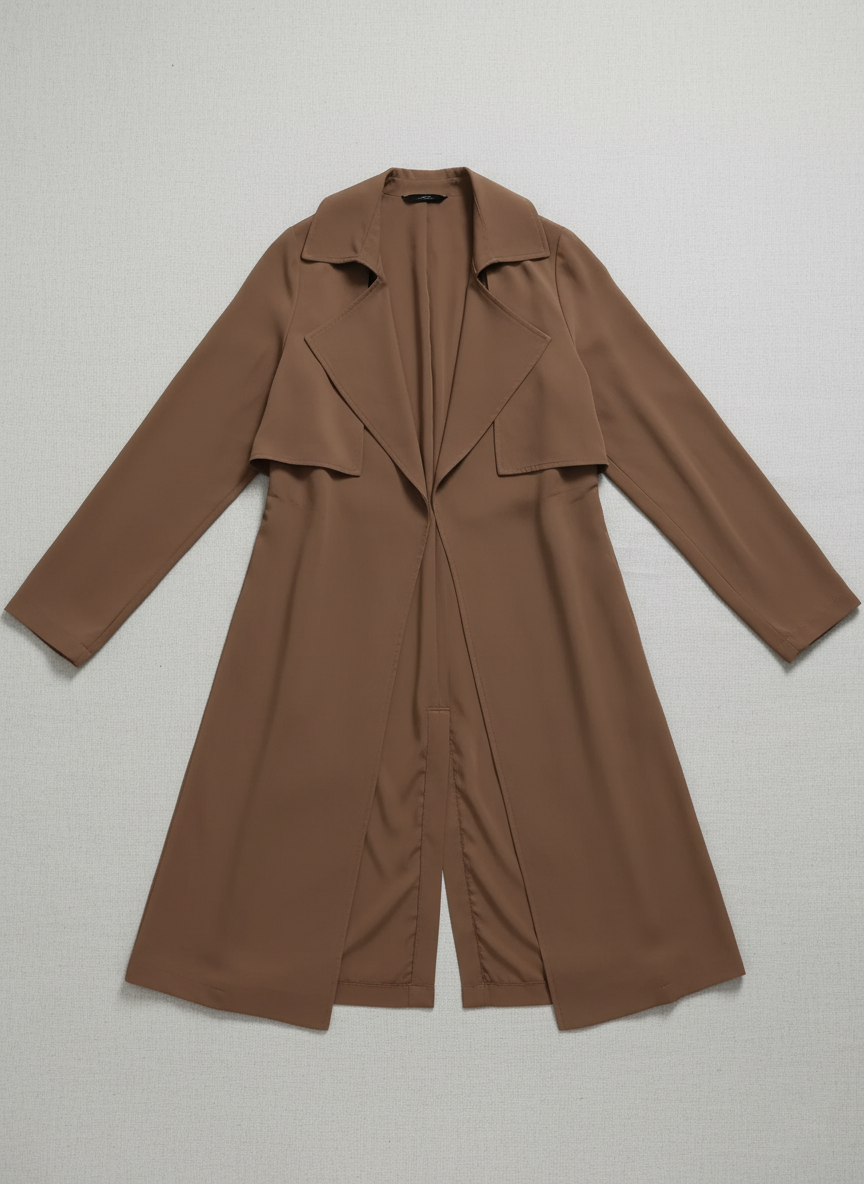 Collared Neck Long Sleeve Trench Coat